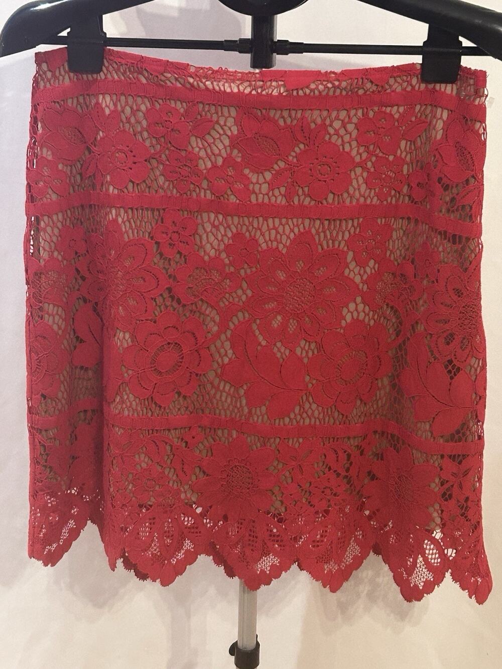 NWT For Love & Lemons Red Lace Skirt Women's size L